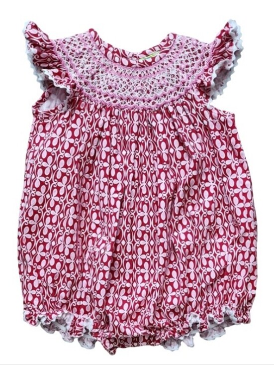 Stellybelly Other - Stellybelly Baby Girl Hand Smocked Bubble Romper 18M Red Pink Floral Cotton